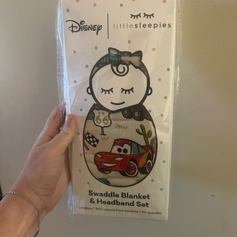 Disney Little Sleepies Cars Swaddle Blanket & Headband Set